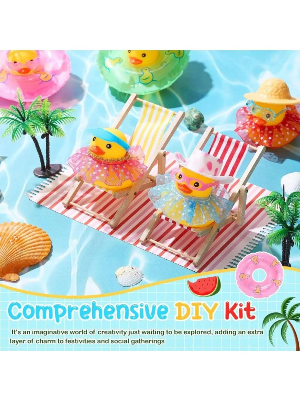 100 Pcs Rubber Duck Party Accessories - Fun Hats, Glasses, Necklaces & Rings